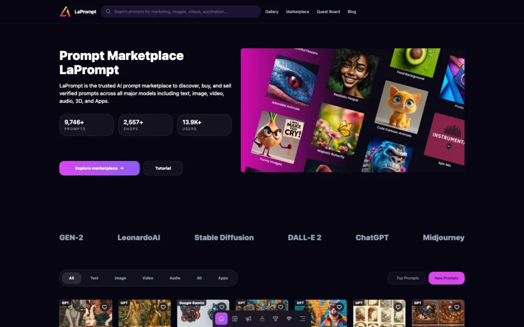LaPrompt homepage screenshot