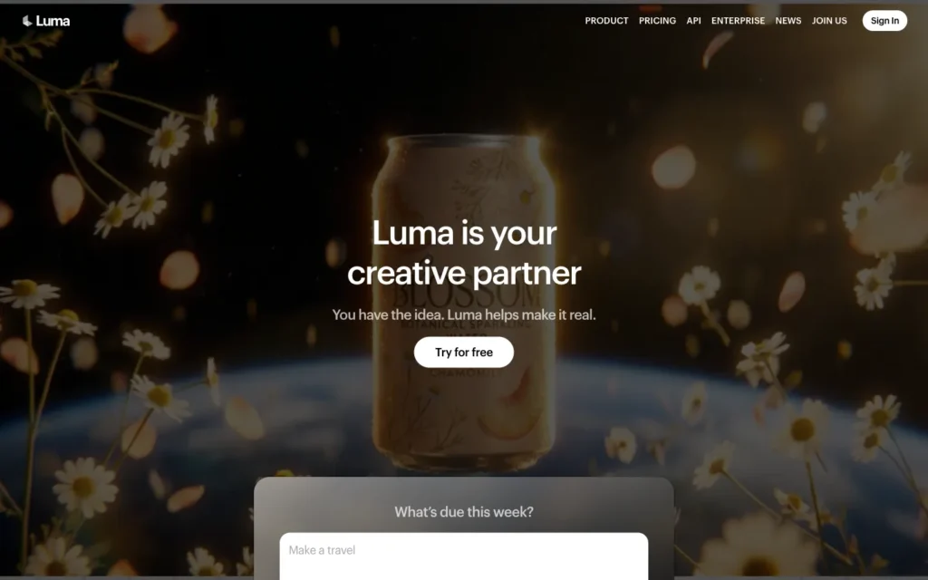 Luma Ray3 homepage screenshot