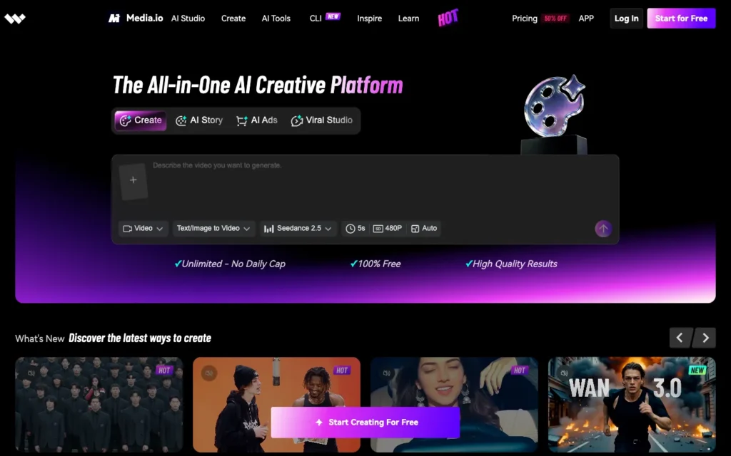 Media.io homepage screenshot