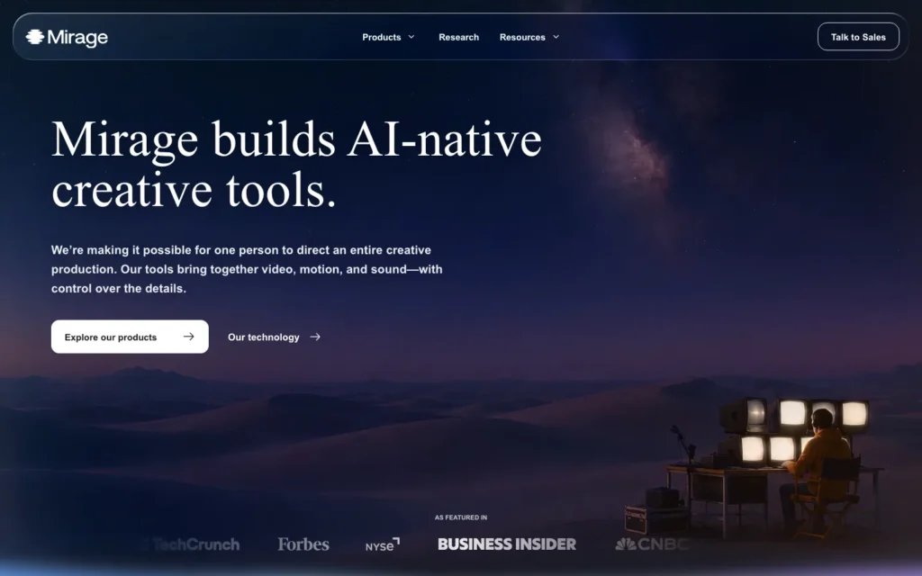 Mirage homepage screenshot
