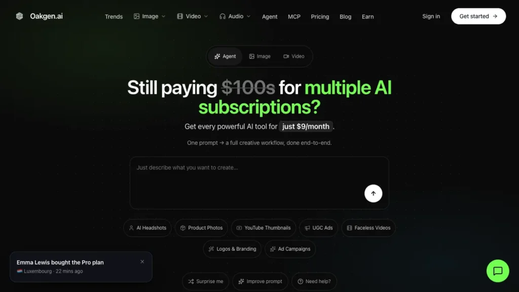 Oakgen.ai homepage screenshot