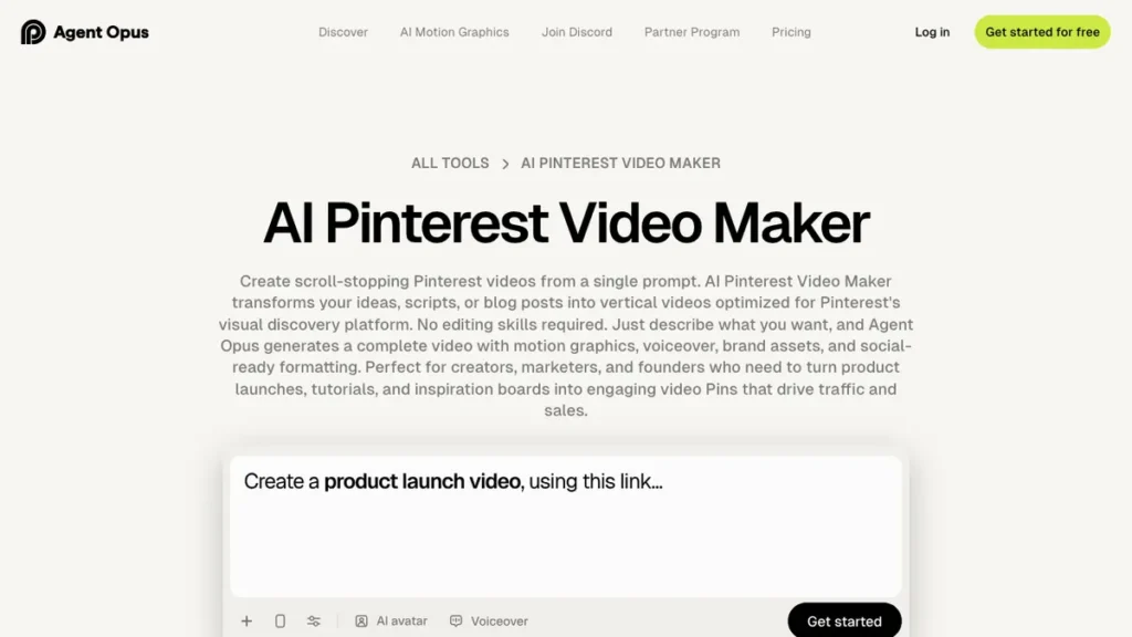 Opus AI Pinterest video maker screenshot