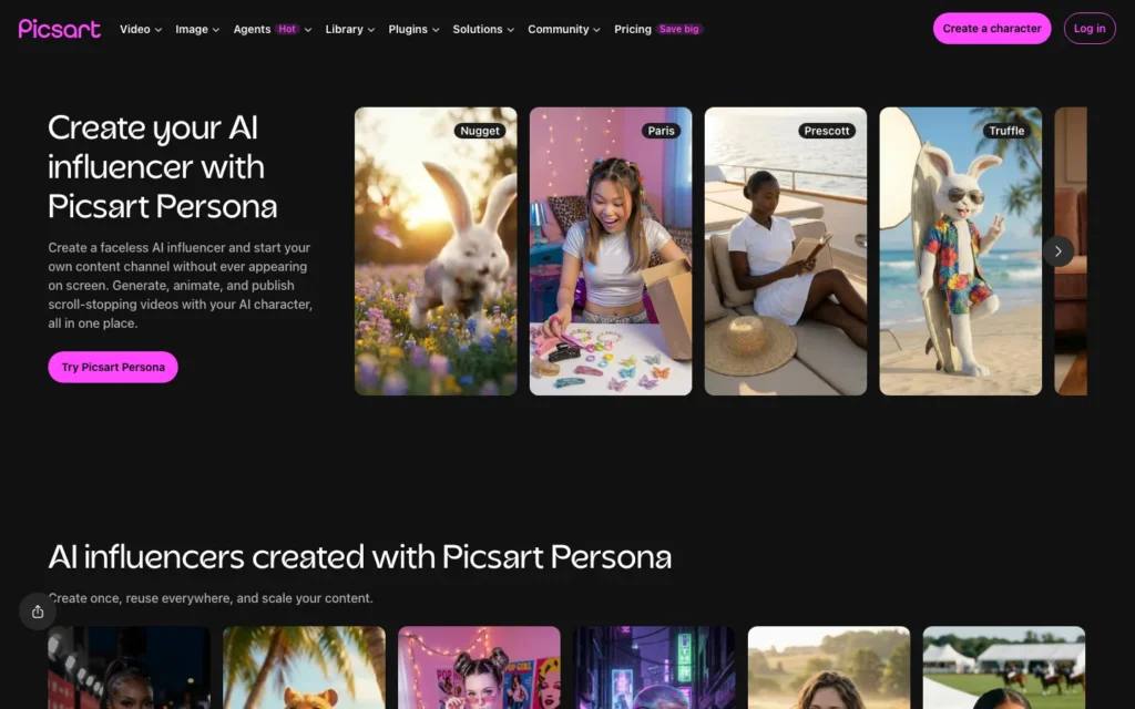 Picsart Persona homepage screenshot