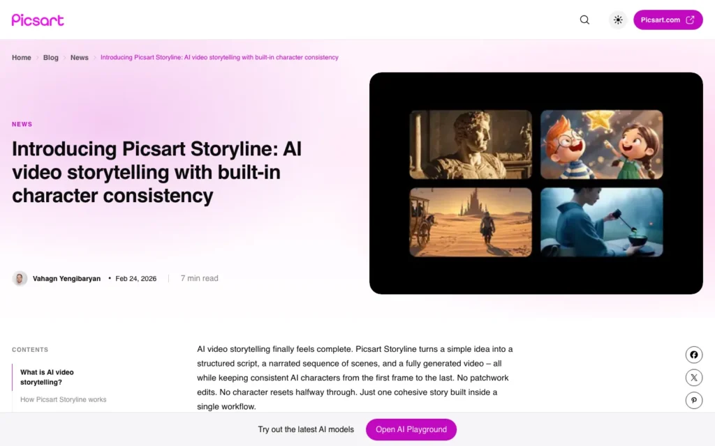 Picsart Storyline homepage screenshot