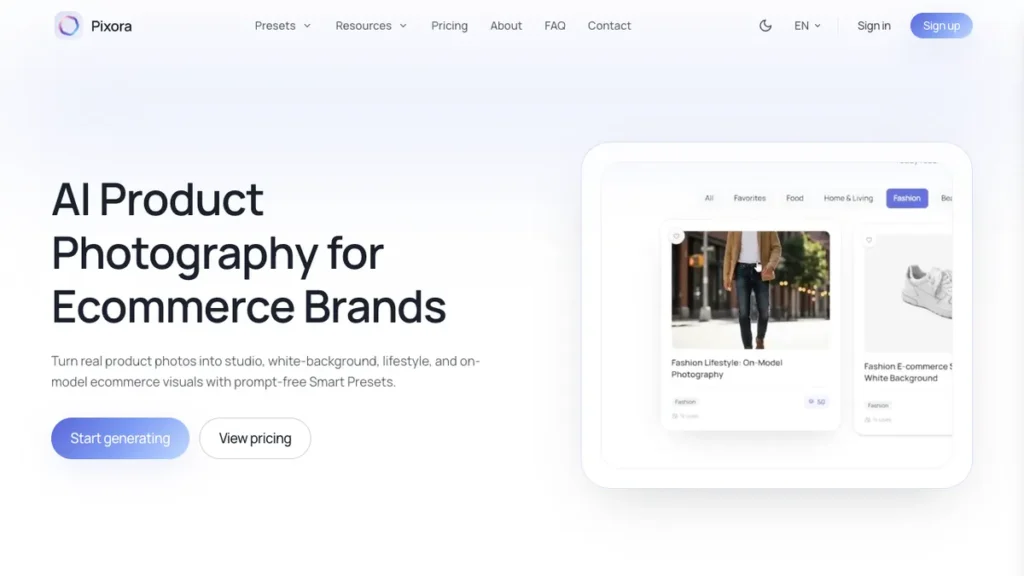 Pixora homepage screenshot