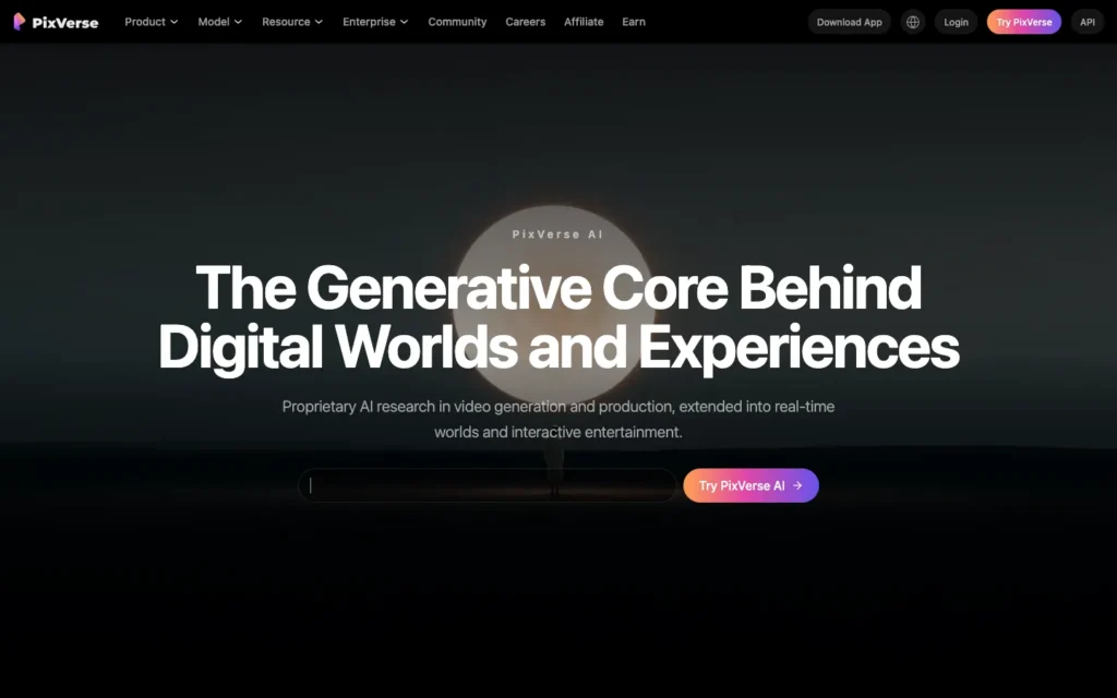 PixVerse homepage screenshot