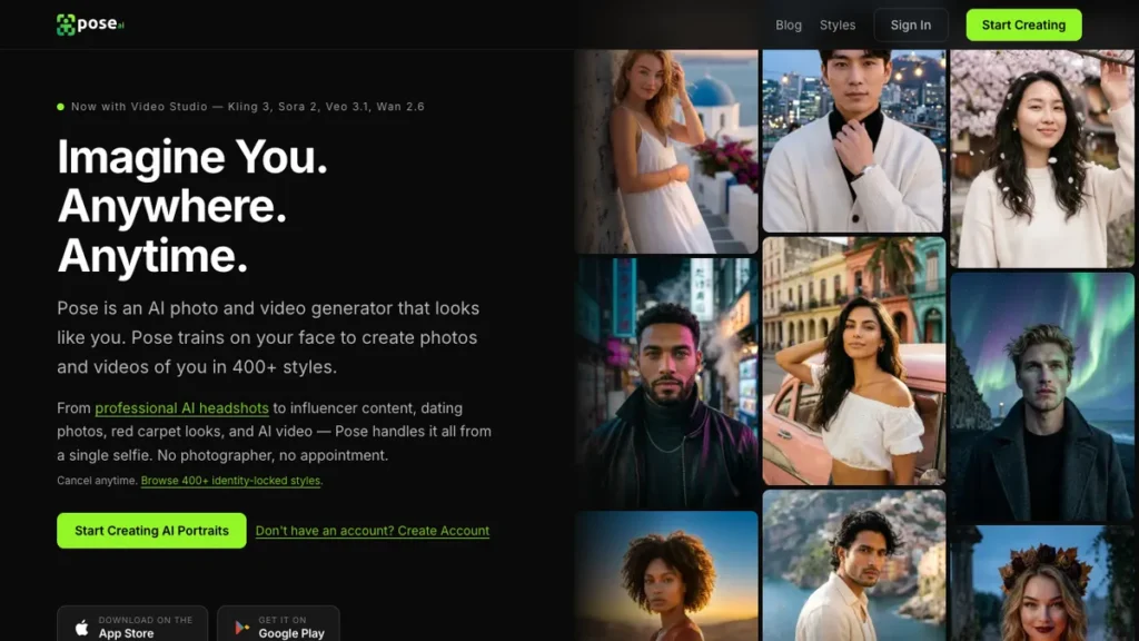 Pose AI homepage screenshot