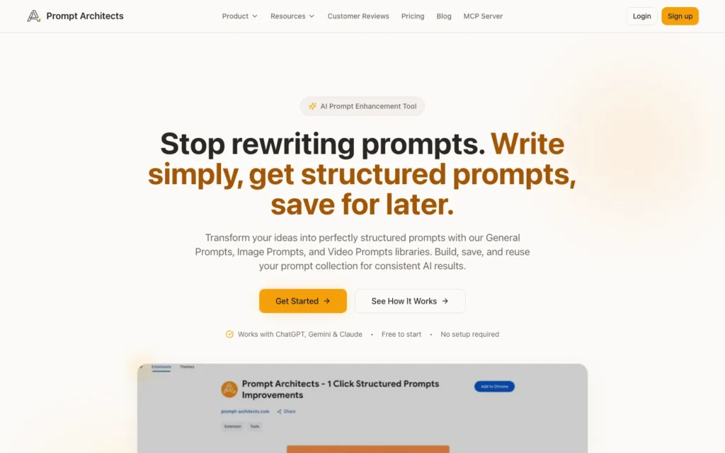 Prompt Architects homepage screenshot