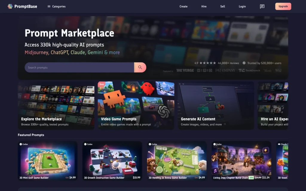 PromptBase homepage screenshot