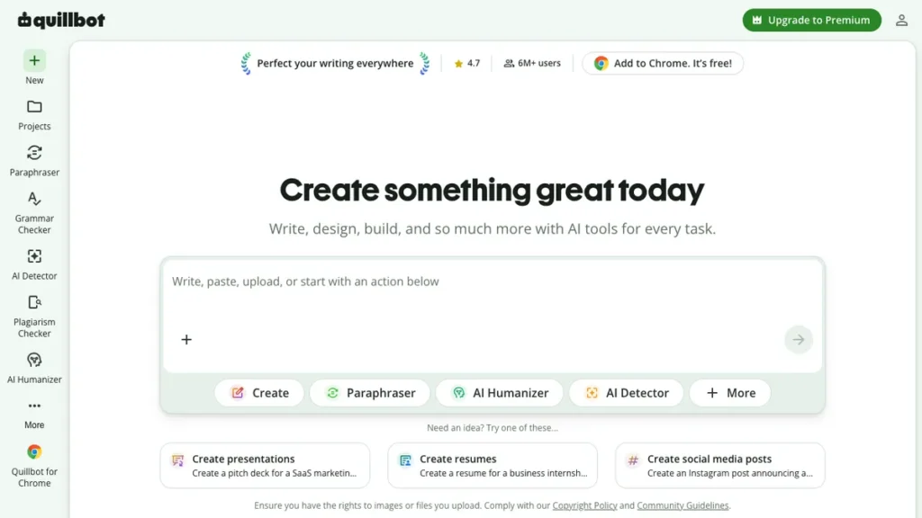 QuillBot homepage screenshot