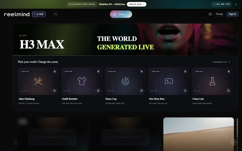 Reelmind homepage screenshot