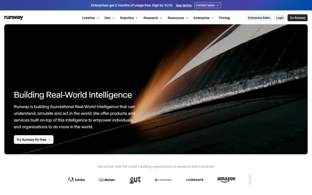 Runway homepage screenshot
