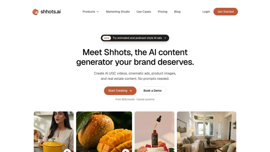 Shhots AI homepage screenshot