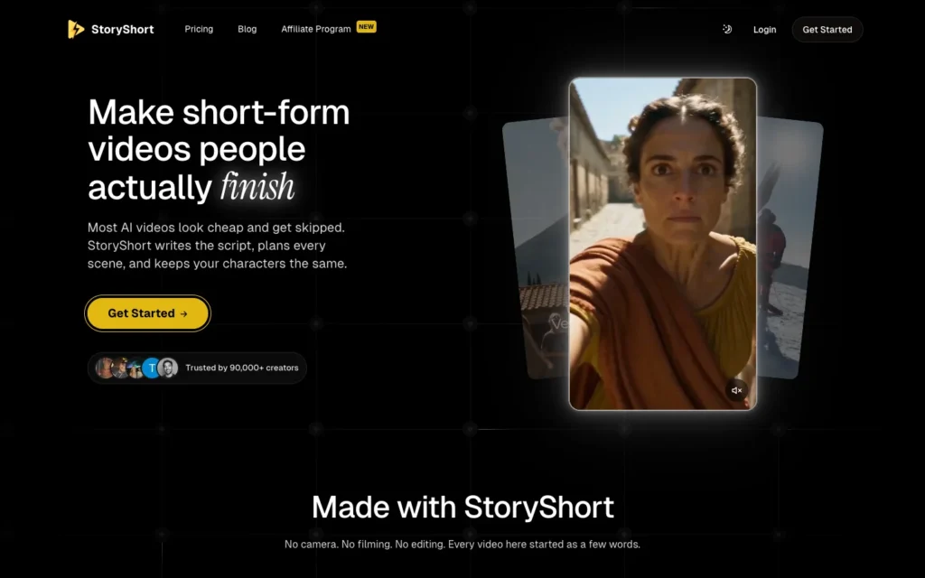 StoryShort.ai homepage screenshot