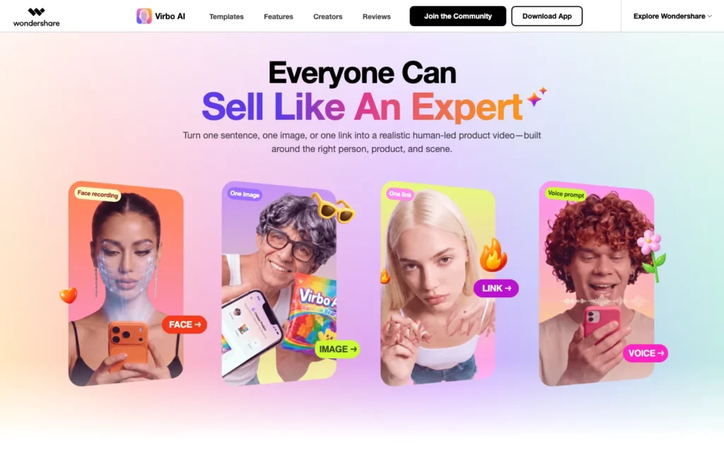 Virbo homepage screenshot